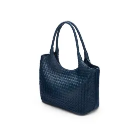 Anya Woven Leather Shoulder Bag - Navy