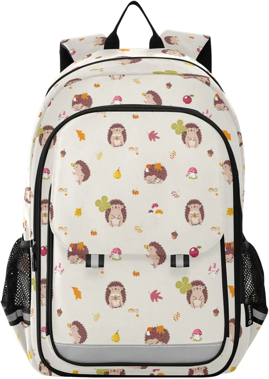 Aslsiy Kids Backpack Hedgehog with Leaves School Backpack for Boys Girls Mushroom Chestnut Book Bags Daycare 17 Inch Laptop Bag