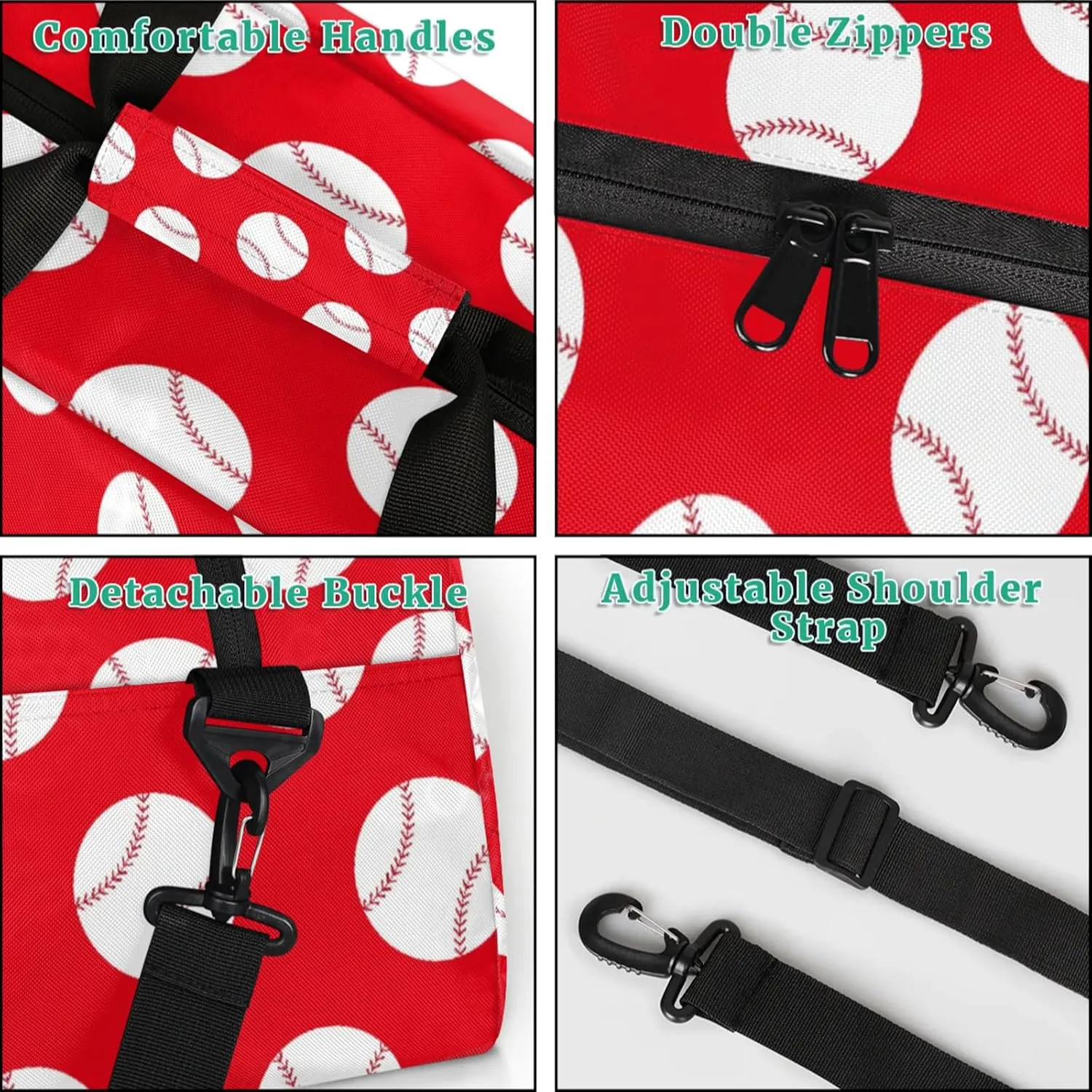 Baseball Red 18 inch Small Gym Bag for Women and Men, Lightweight Carry On Weekender Bag Mini Duffel Bag for Travel Sports Workout