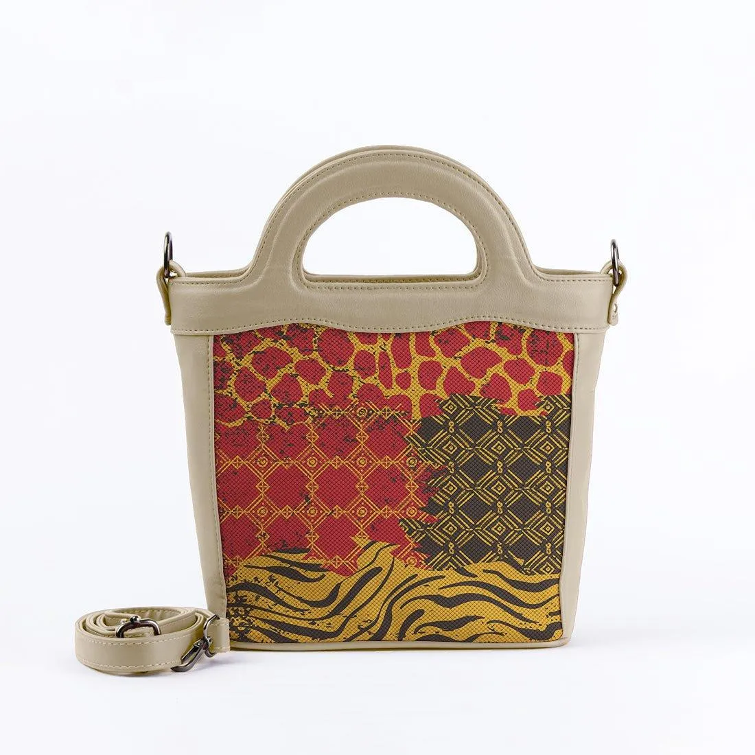 Beige Top Handle Handbag Mixed Cheetah