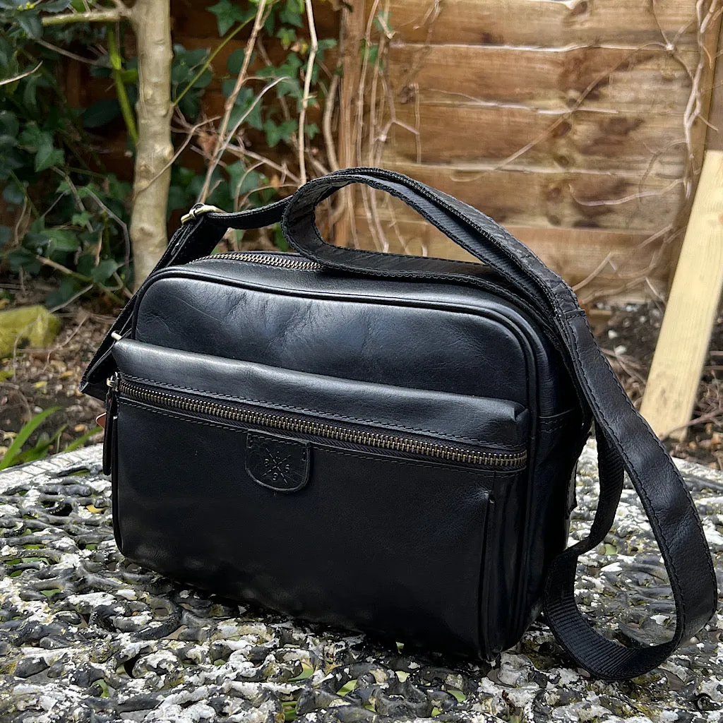 Black 'Ash' Leather Messenger Bag