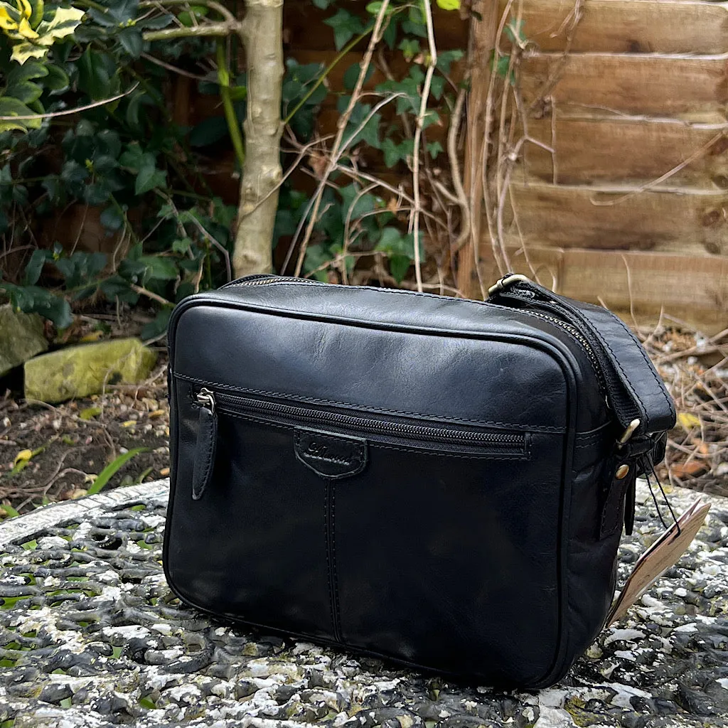 Black 'Ash' Leather Messenger Bag