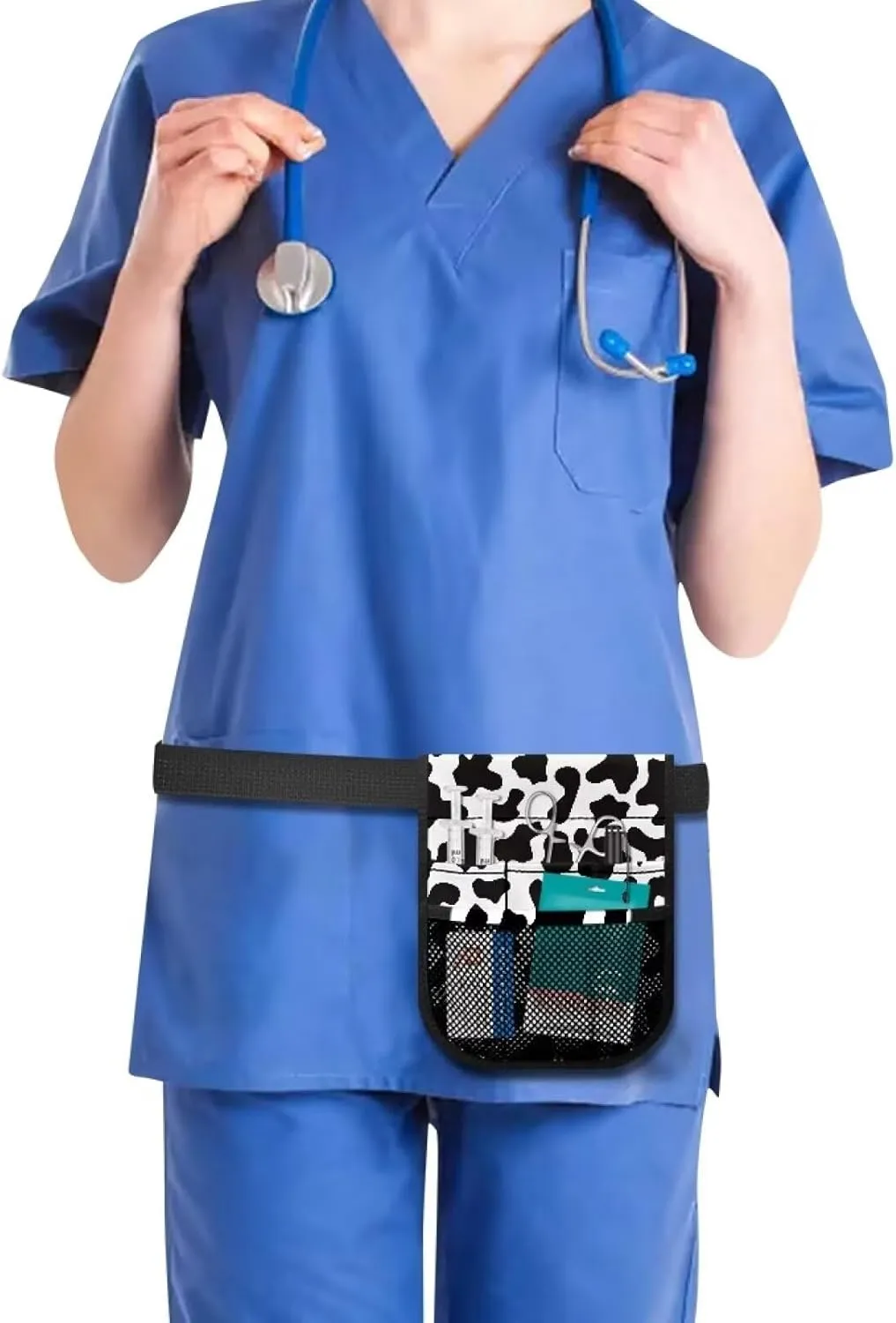 Black Cow Print Nurse Fanny Pack for Women Medical Organizer Belt Nurse Storage Bag Waist Bag Pouch for Medical Scissors Care Kit Tool