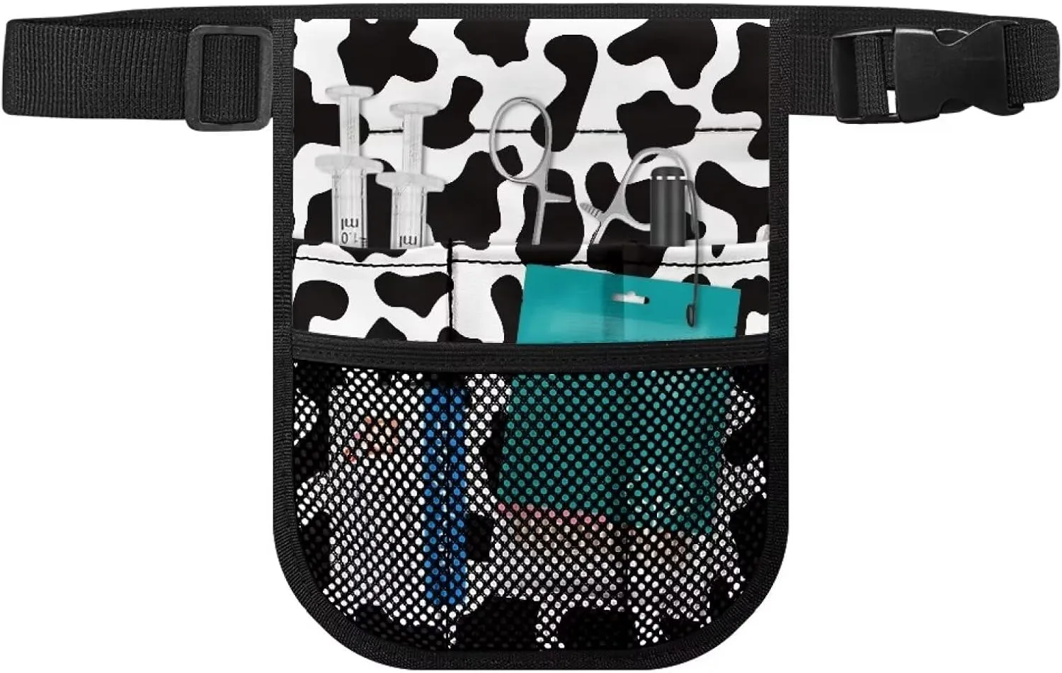 Black Cow Print Nurse Fanny Pack for Women Medical Organizer Belt Nurse Storage Bag Waist Bag Pouch for Medical Scissors Care Kit Tool