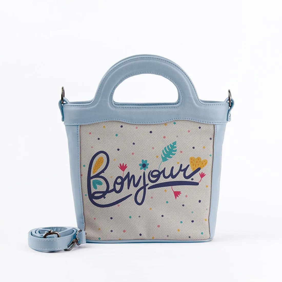 Blue Top Handle Handbag Bonjour