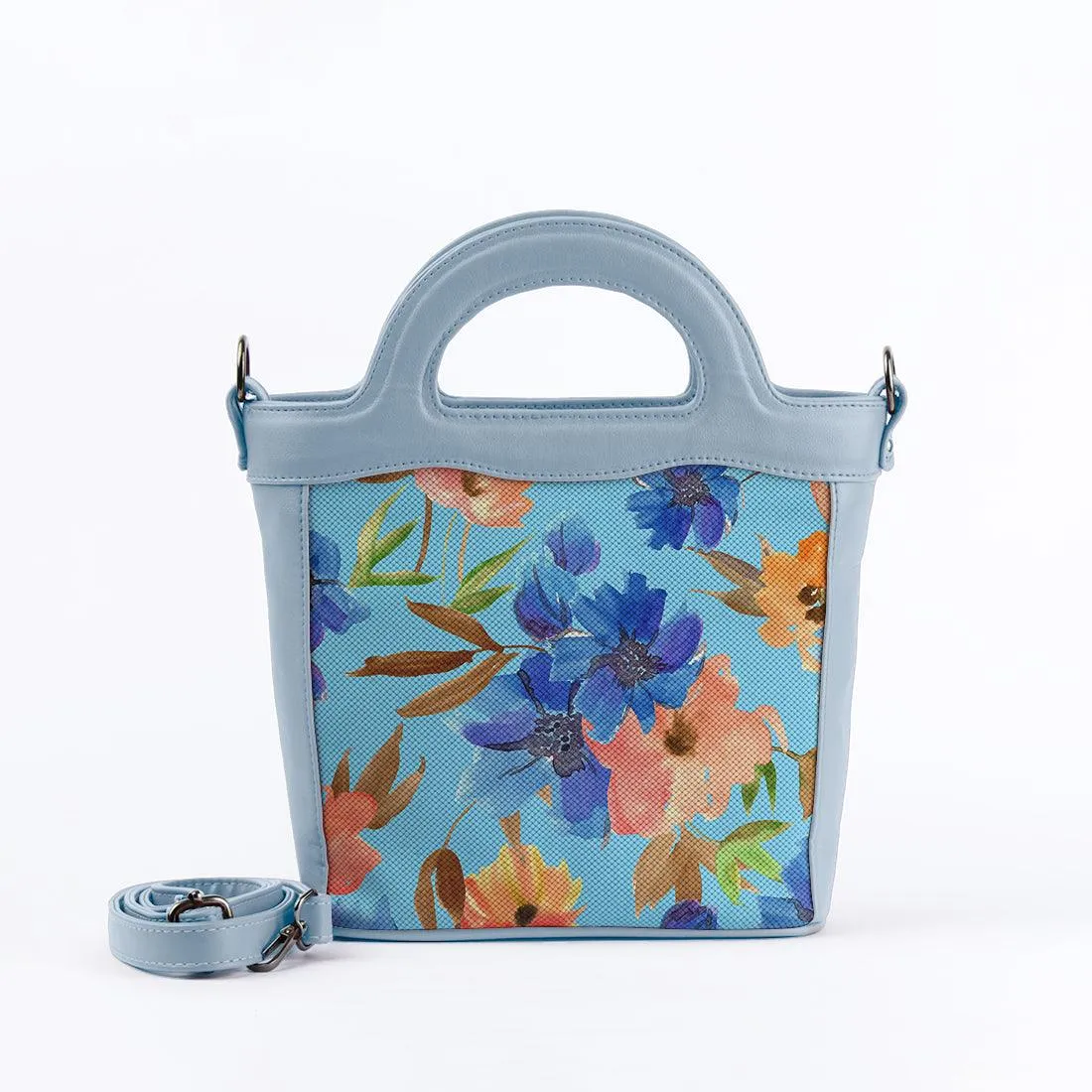 Blue Top Handle Handbag Floral in blue