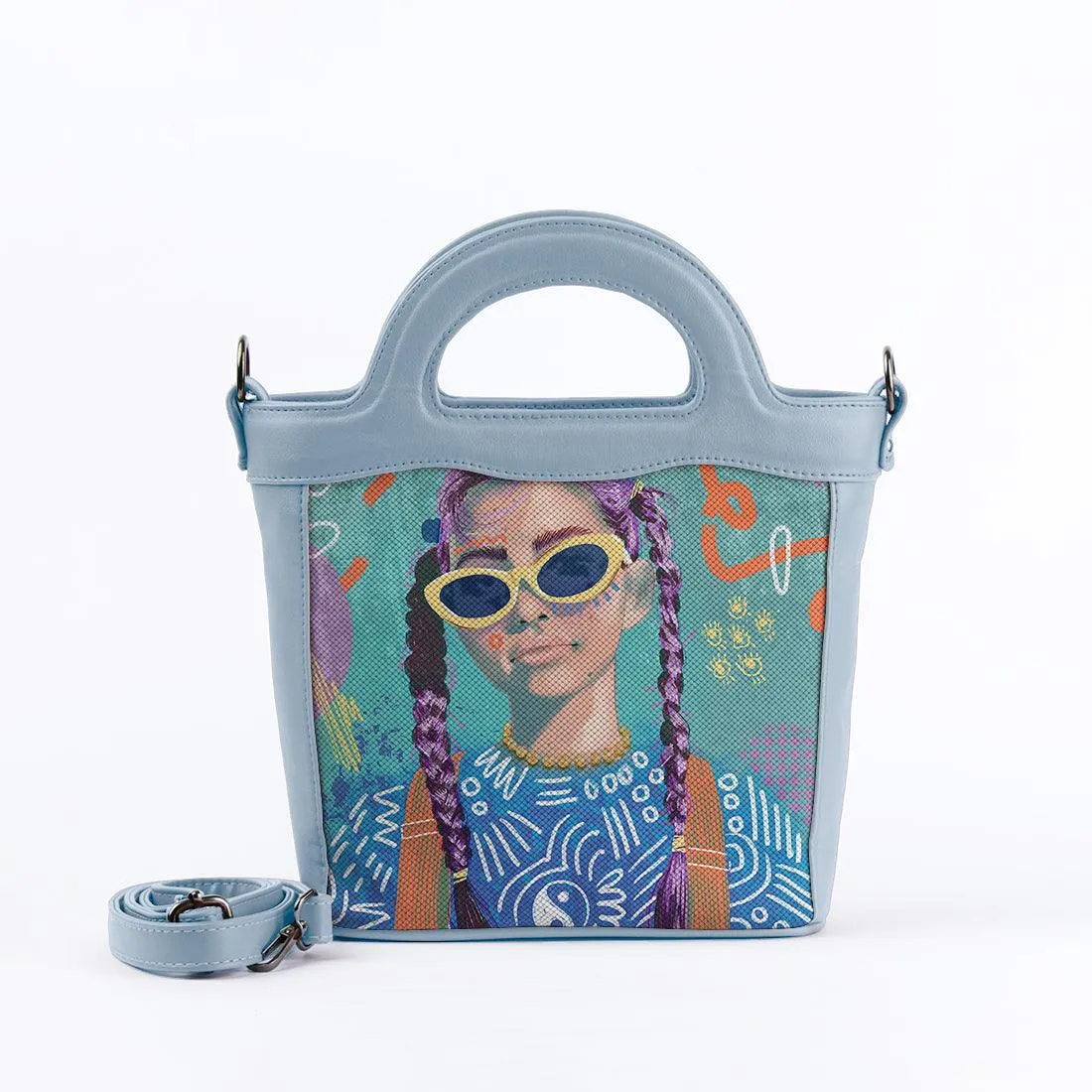 Blue Top Handle Handbag Lilac locks