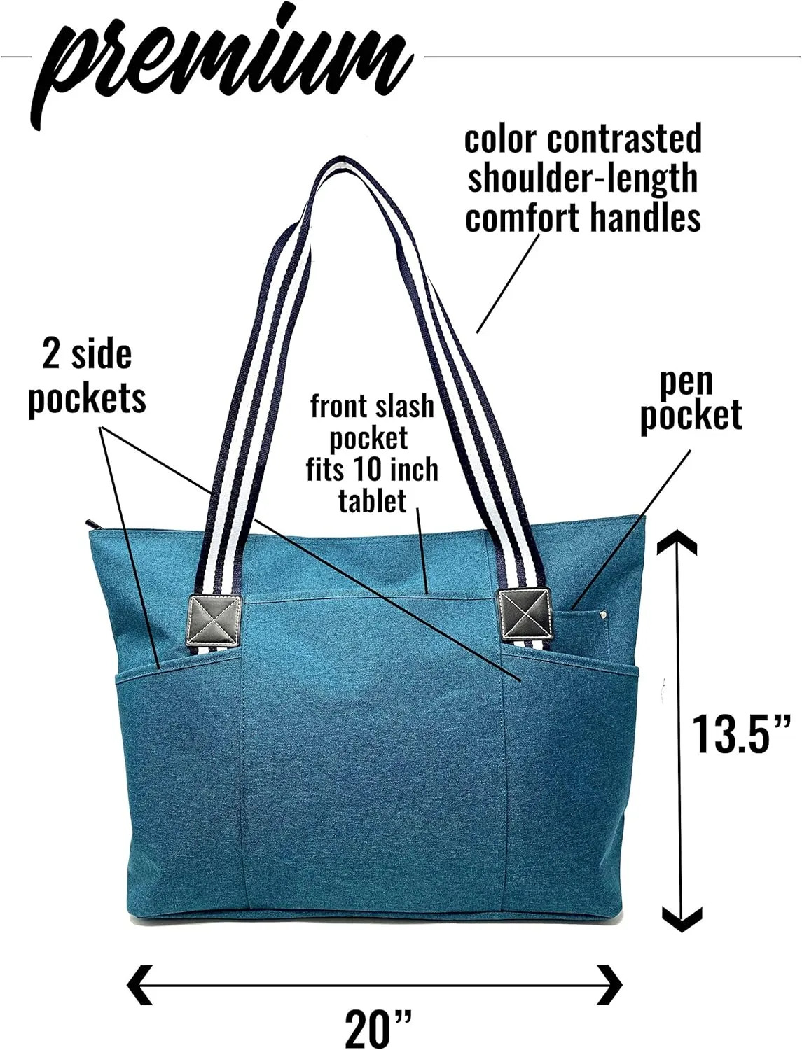 Brooke & Jess Designs Large Work Tote Bags with Pockets for Women - Travel Carry-on Laptop Bag