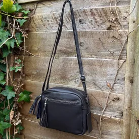 Brown Leather 'Alma' Camera Style Bag with Front Zip Pocket