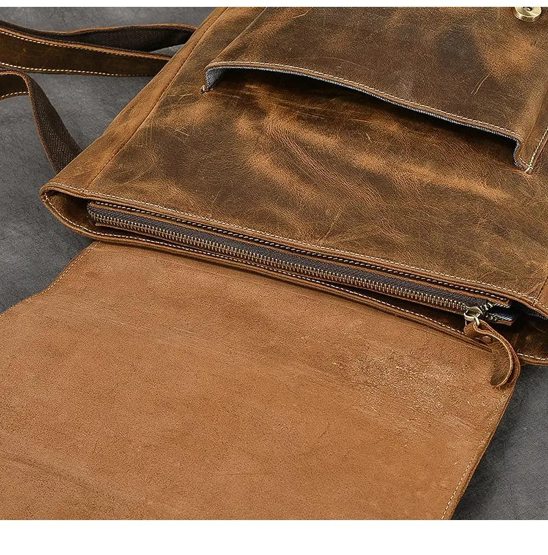 Brown Leather Mens 14" Laptop Backpack Hiking Backpack Travel Backpack College Bag for Men