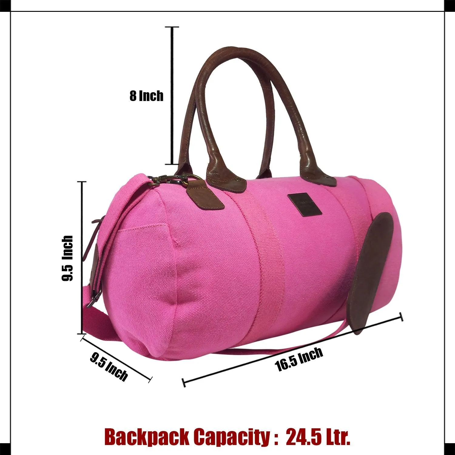 CANVAS & AWL Canvas and Genuine Leather Trim Unisex Travel Duffle Bag, Shoulder Weekender Overnight Bag (Pink)