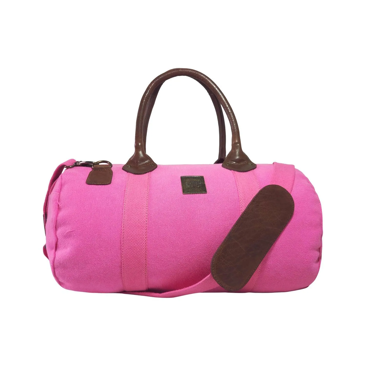 CANVAS & AWL Canvas and Genuine Leather Trim Unisex Travel Duffle Bag, Shoulder Weekender Overnight Bag (Pink)