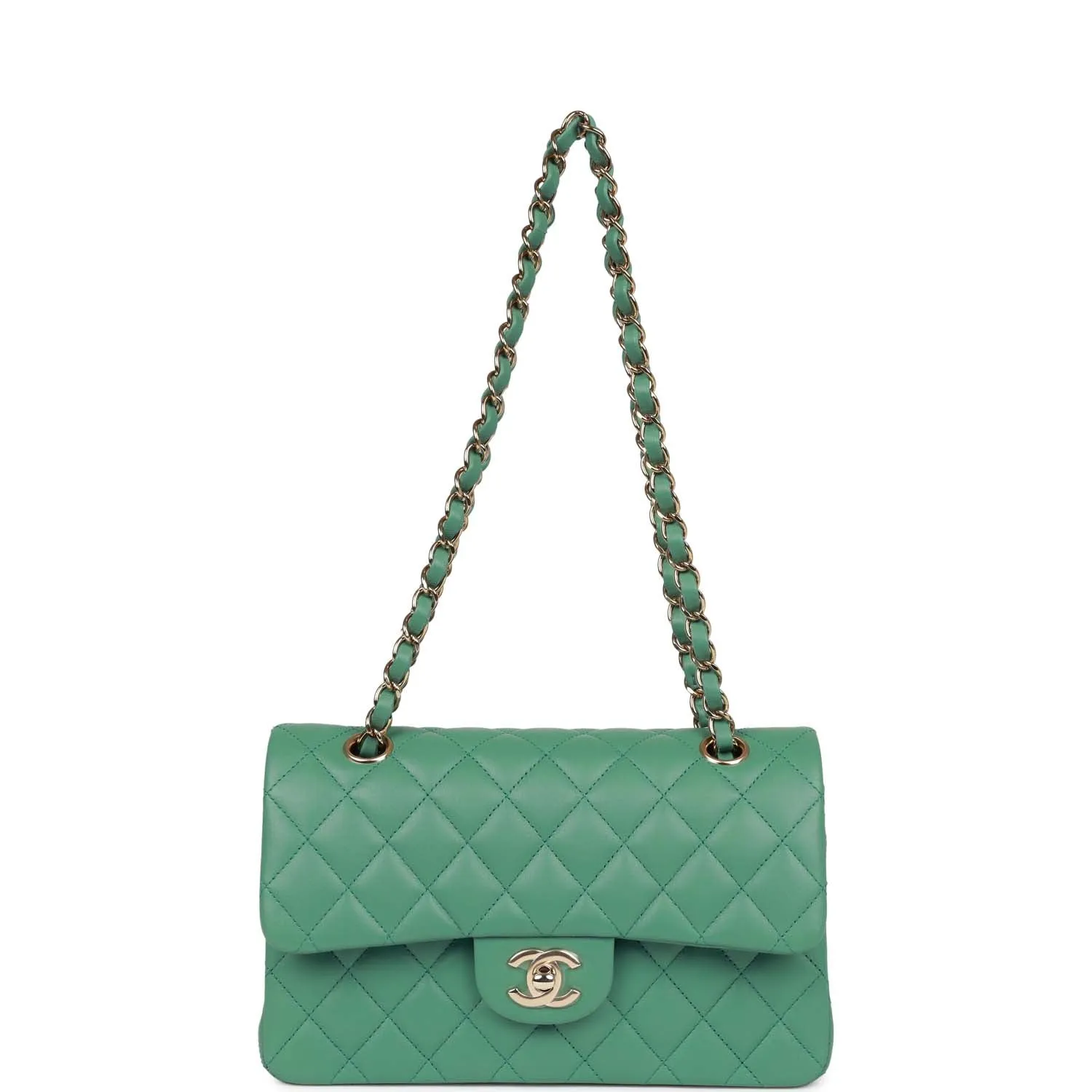 Chanel bagSmall Classic Double Flap Bag Green Lambskin Light Gold Hardware