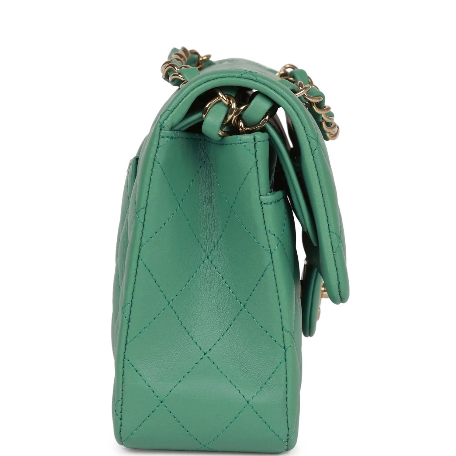 Chanel bagSmall Classic Double Flap Bag Green Lambskin Light Gold Hardware