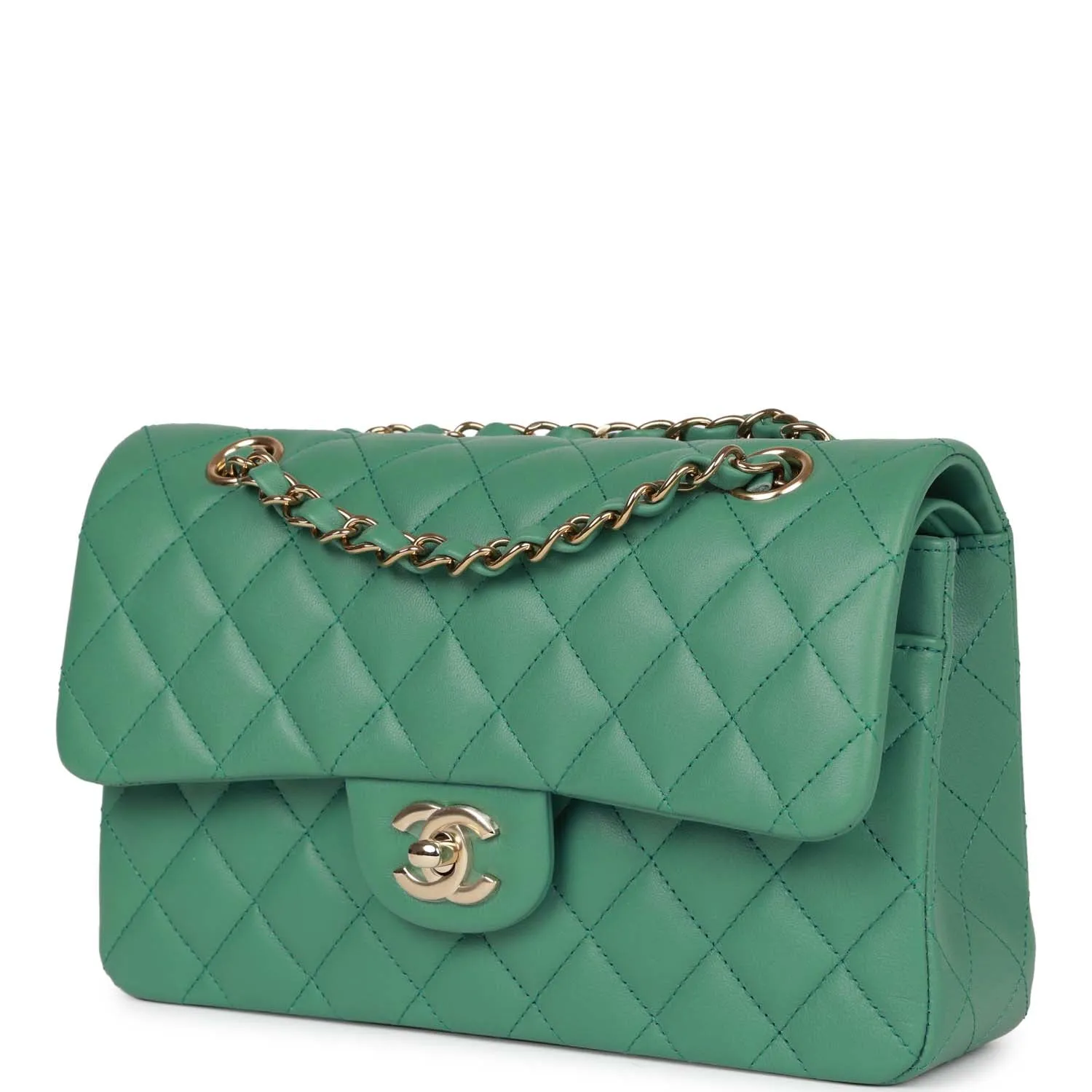 Chanel bagSmall Classic Double Flap Bag Green Lambskin Light Gold Hardware