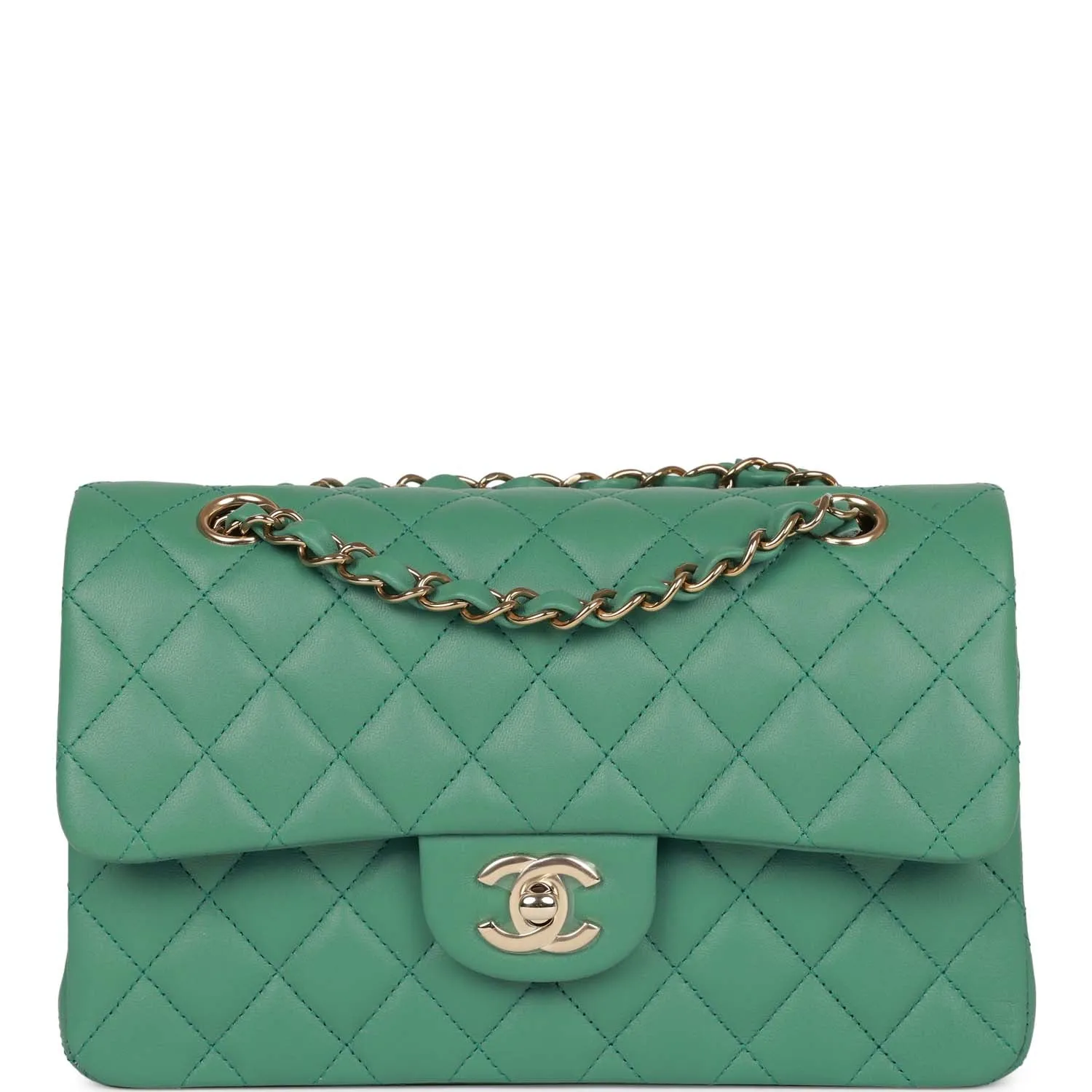 Chanel bagSmall Classic Double Flap Bag Green Lambskin Light Gold Hardware