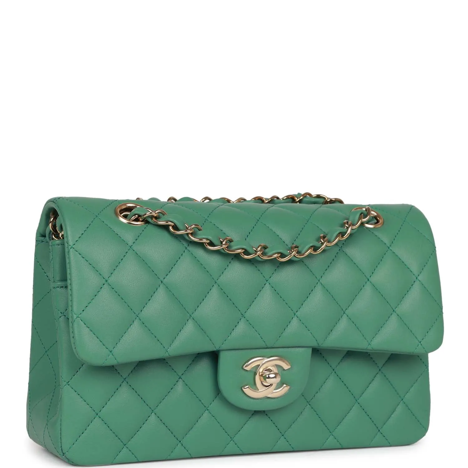 Chanel bagSmall Classic Double Flap Bag Green Lambskin Light Gold Hardware