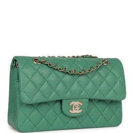 Chanel bagSmall Classic Double Flap Bag Green Lambskin Light Gold Hardware