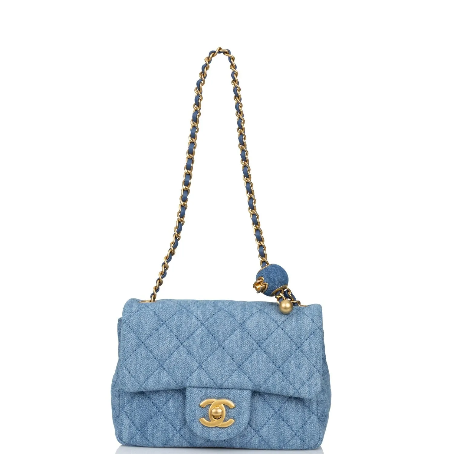 Chanel Pearl Crush Mini Square Flap Bag Denim Antique Gold Hardware