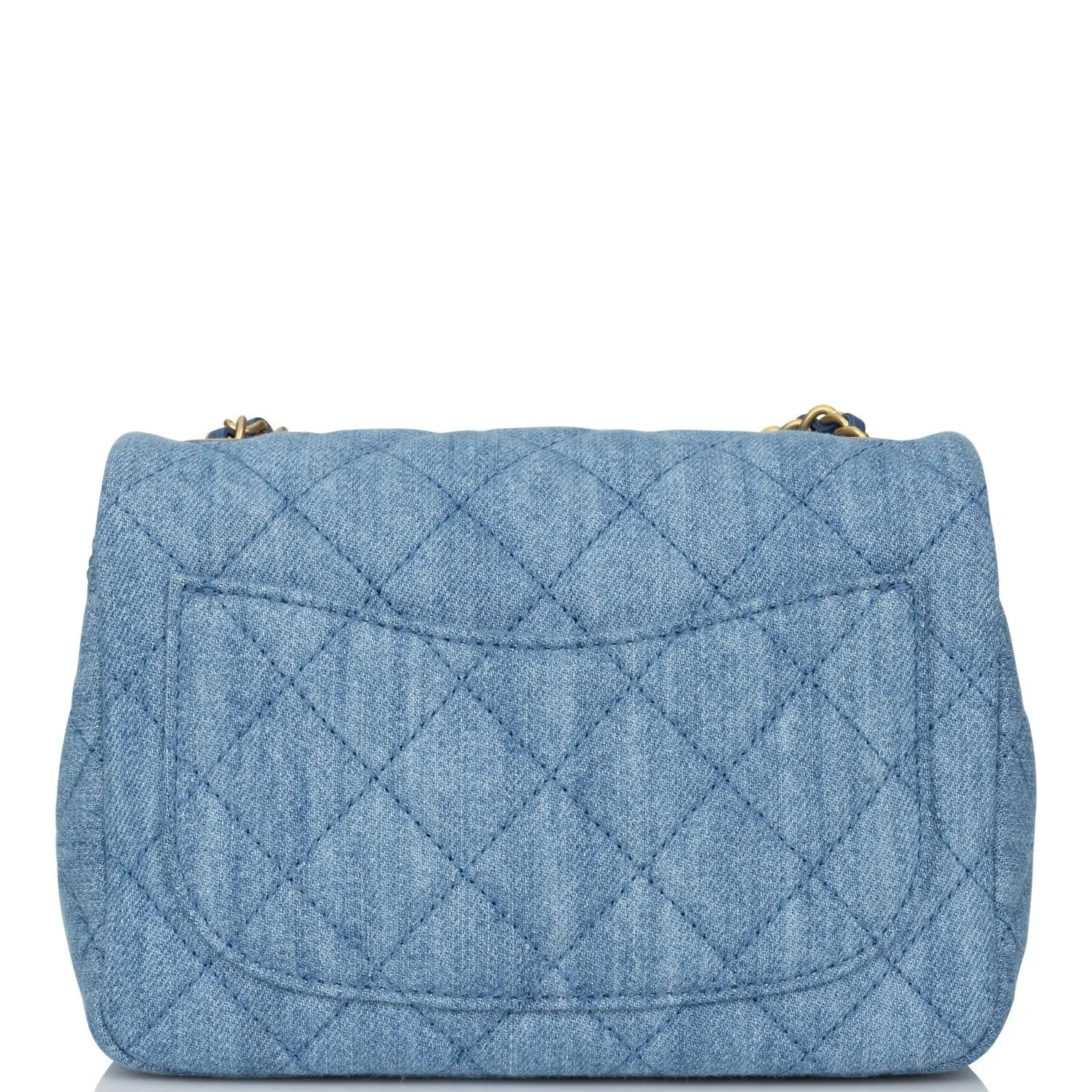 Chanel Pearl Crush Mini Square Flap Bag Denim Antique Gold Hardware