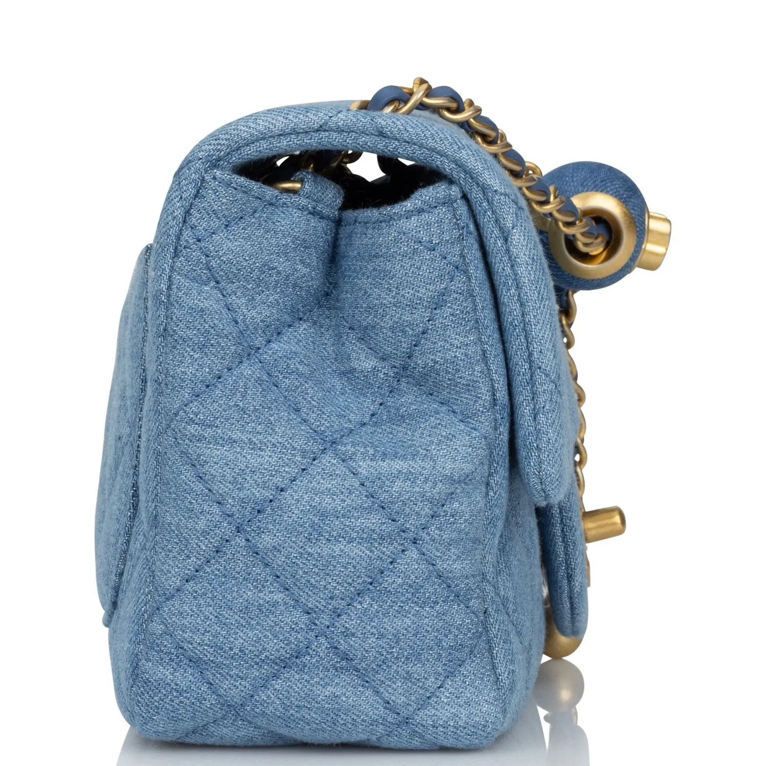 Chanel Pearl Crush Mini Square Flap Bag Denim Antique Gold Hardware