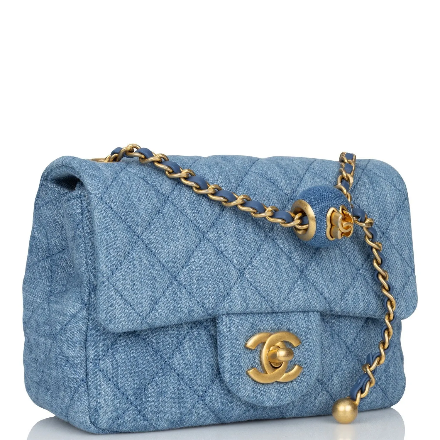 Chanel Pearl Crush Mini Square Flap Bag Denim Antique Gold Hardware