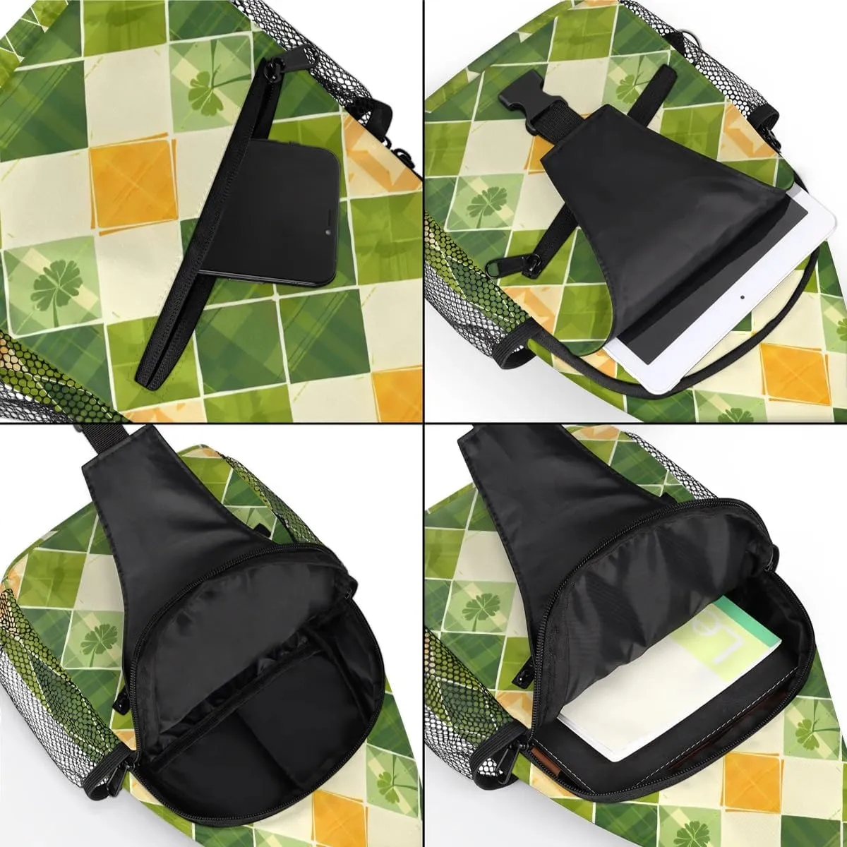Clover Buffalo Plaid Sling Bag for Women Men Fanny Pack Small Sling Backpack St.Patrick's Day Crossbody Bag Chest Bag Casual Daypack for Work Travel Hiking