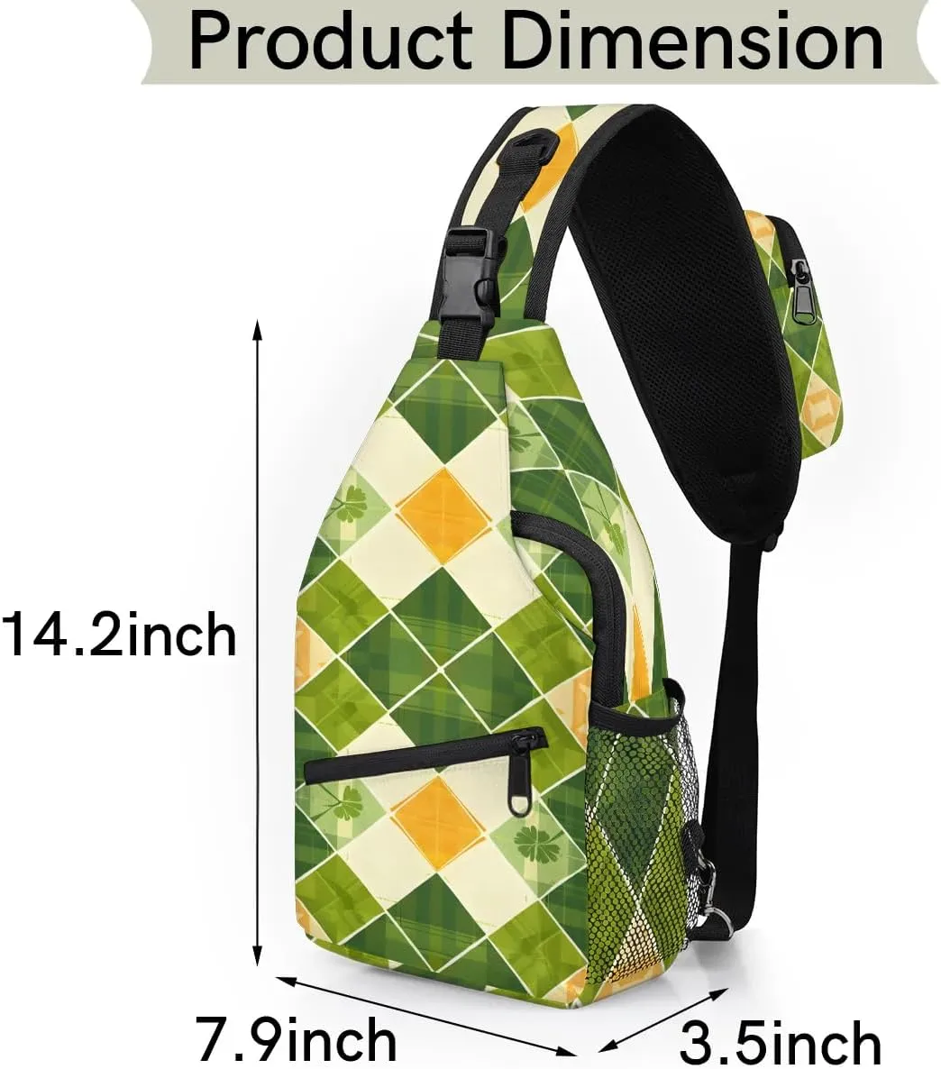 Clover Buffalo Plaid Sling Bag for Women Men Fanny Pack Small Sling Backpack St.Patrick's Day Crossbody Bag Chest Bag Casual Daypack for Work Travel Hiking