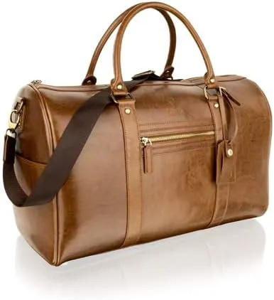 Cognac 18.5" Central Zip Weekend Bag Adjustable Shoulder Strap