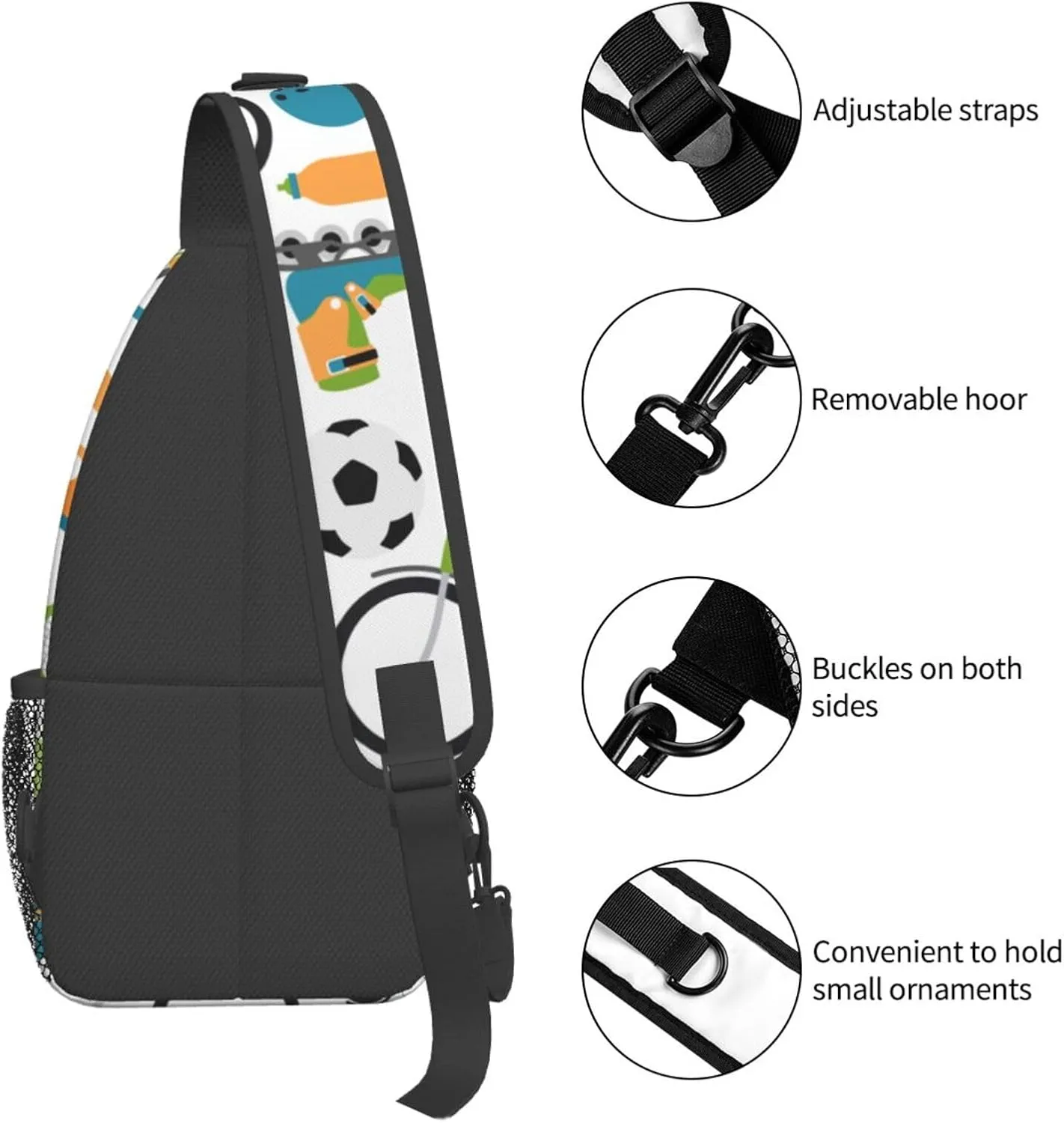 Crossbody Sling Bag for Men Women, Ball Shuttlecocks Bowling Tennis Baseball Sling Backpack Shoulder Chest Bag, Anti Theft Travel Hiking Daypacks