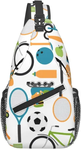 Crossbody Sling Bag for Men Women, Ball Shuttlecocks Bowling Tennis Baseball Sling Backpack Shoulder Chest Bag, Anti Theft Travel Hiking Daypacks