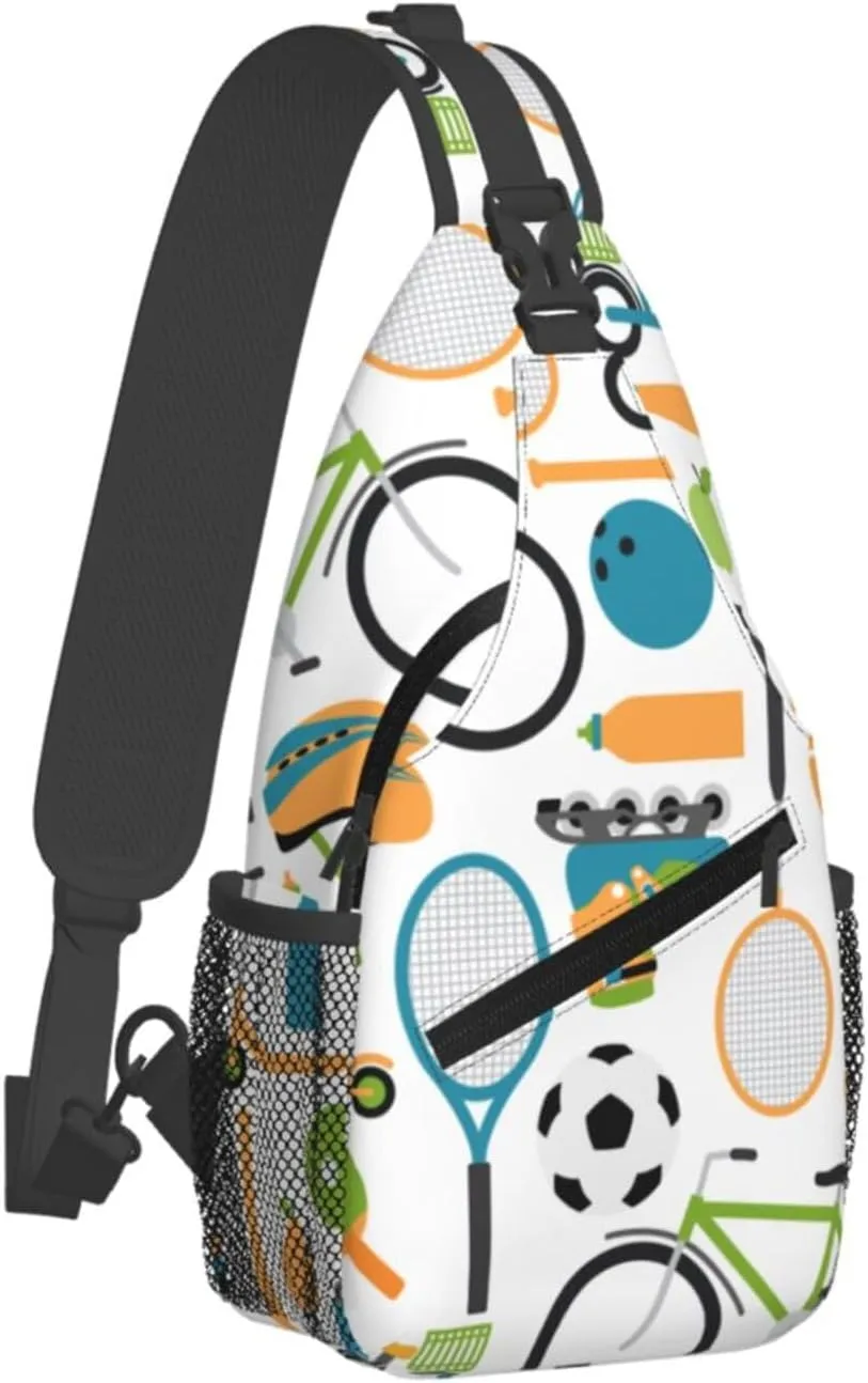 Crossbody Sling Bag for Men Women, Ball Shuttlecocks Bowling Tennis Baseball Sling Backpack Shoulder Chest Bag, Anti Theft Travel Hiking Daypacks
