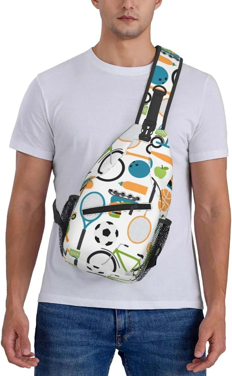 Crossbody Sling Bag for Men Women, Ball Shuttlecocks Bowling Tennis Baseball Sling Backpack Shoulder Chest Bag, Anti Theft Travel Hiking Daypacks