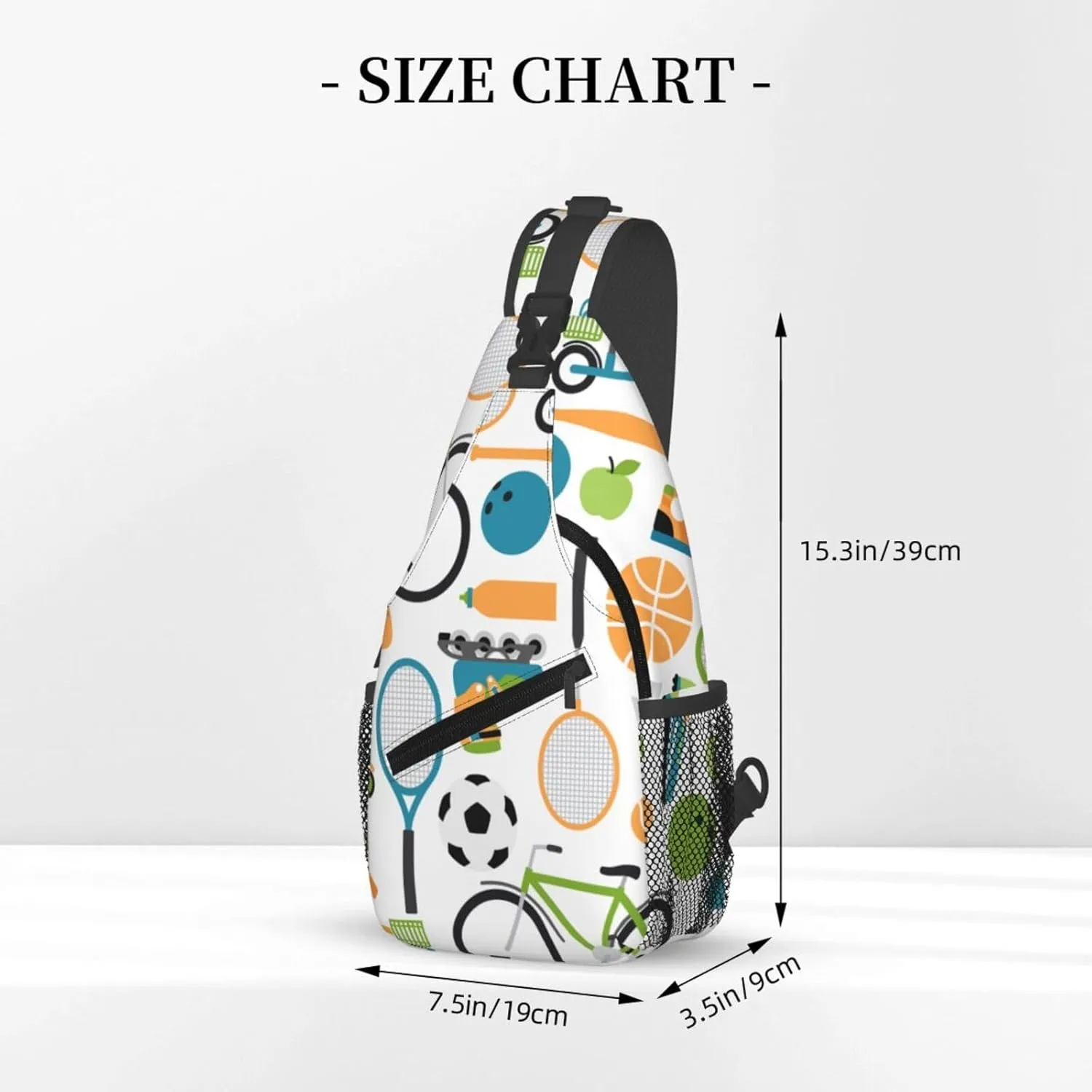 Crossbody Sling Bag for Men Women, Ball Shuttlecocks Bowling Tennis Baseball Sling Backpack Shoulder Chest Bag, Anti Theft Travel Hiking Daypacks
