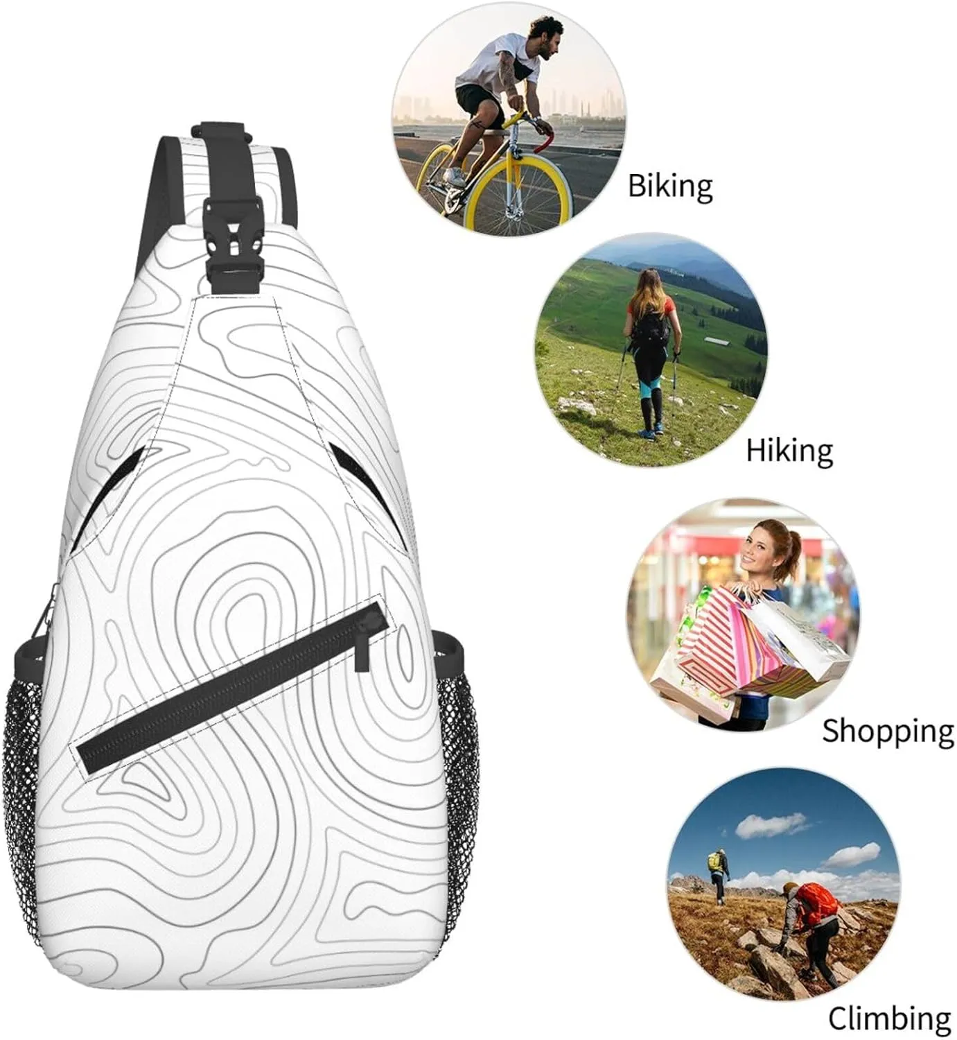 Crossbody Sling Bag for Men Women, Topographic Contour Map Sling Backpack Shoulder Chest Bag, Anti Theft Travel Hiking Daypacks