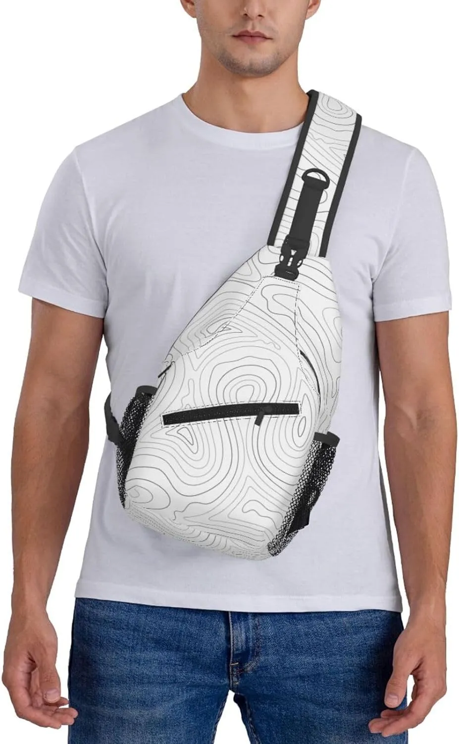 Crossbody Sling Bag for Men Women, Topographic Contour Map Sling Backpack Shoulder Chest Bag, Anti Theft Travel Hiking Daypacks