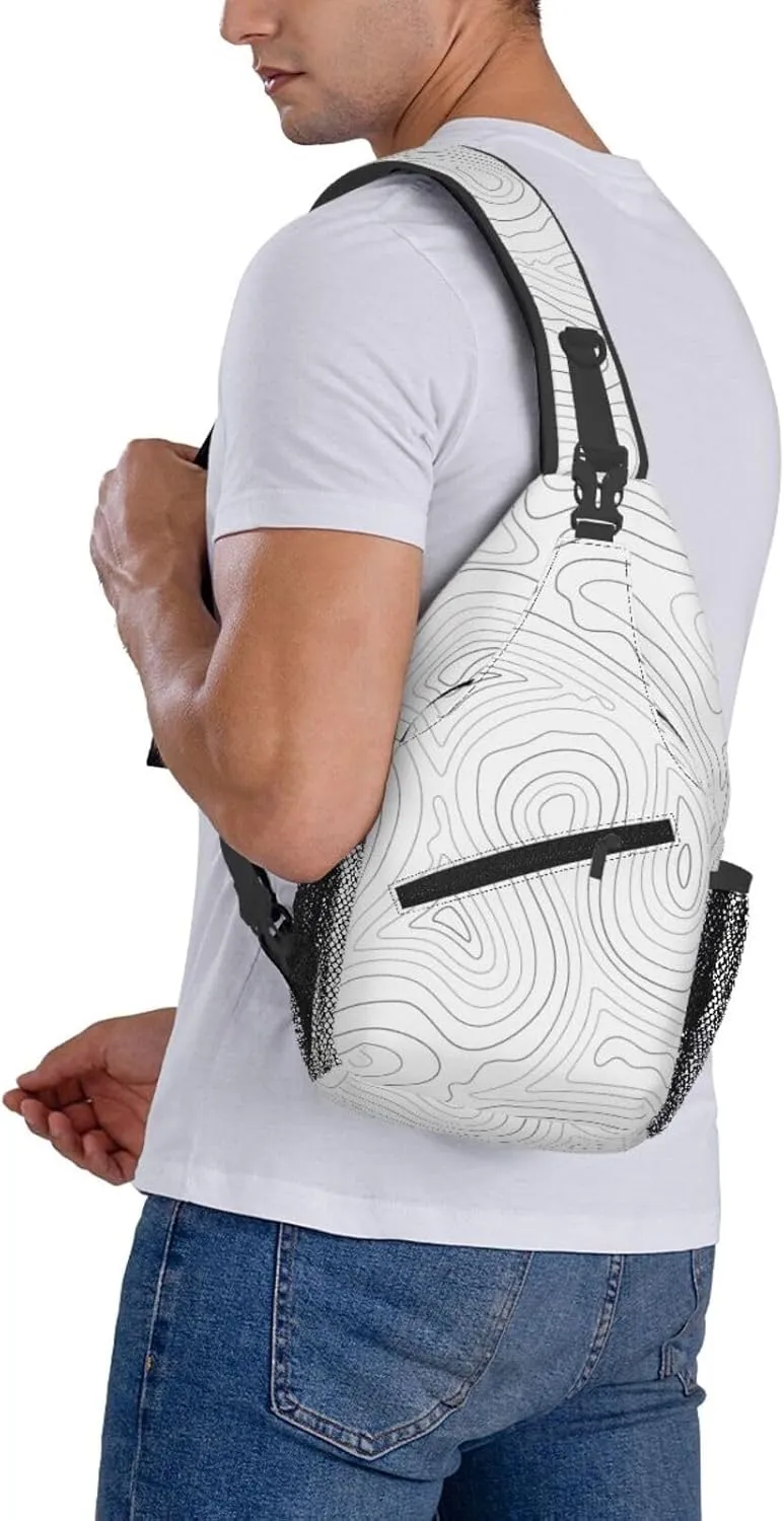 Crossbody Sling Bag for Men Women, Topographic Contour Map Sling Backpack Shoulder Chest Bag, Anti Theft Travel Hiking Daypacks