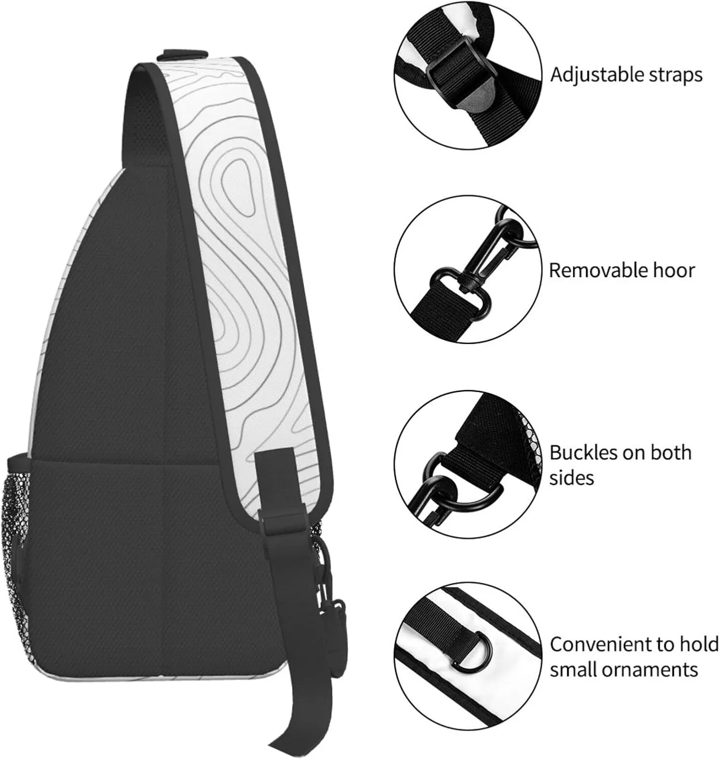 Crossbody Sling Bag for Men Women, Topographic Contour Map Sling Backpack Shoulder Chest Bag, Anti Theft Travel Hiking Daypacks