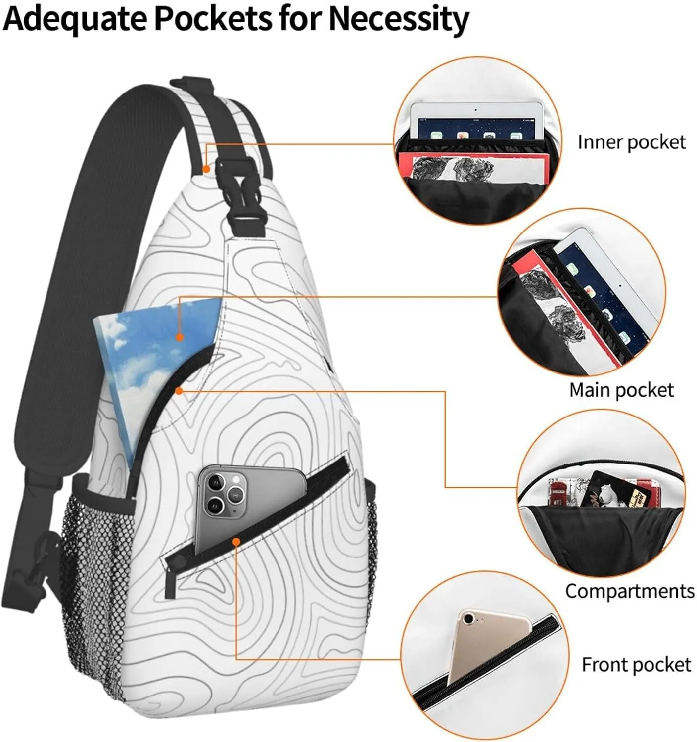 Crossbody Sling Bag for Men Women, Topographic Contour Map Sling Backpack Shoulder Chest Bag, Anti Theft Travel Hiking Daypacks