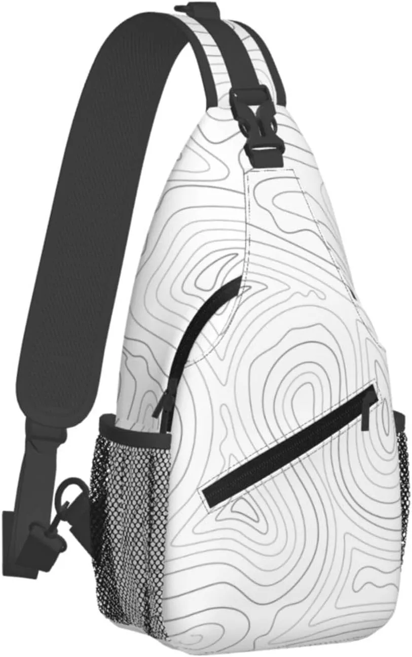 Crossbody Sling Bag for Men Women, Topographic Contour Map Sling Backpack Shoulder Chest Bag, Anti Theft Travel Hiking Daypacks