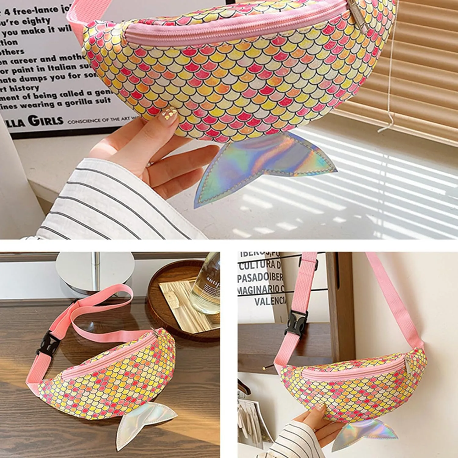 Cute Mermaid Tail Kids Fanny Pack Waist Bag for Toddler Girls Boys Small Crossbody Sling Bag Belt Bag