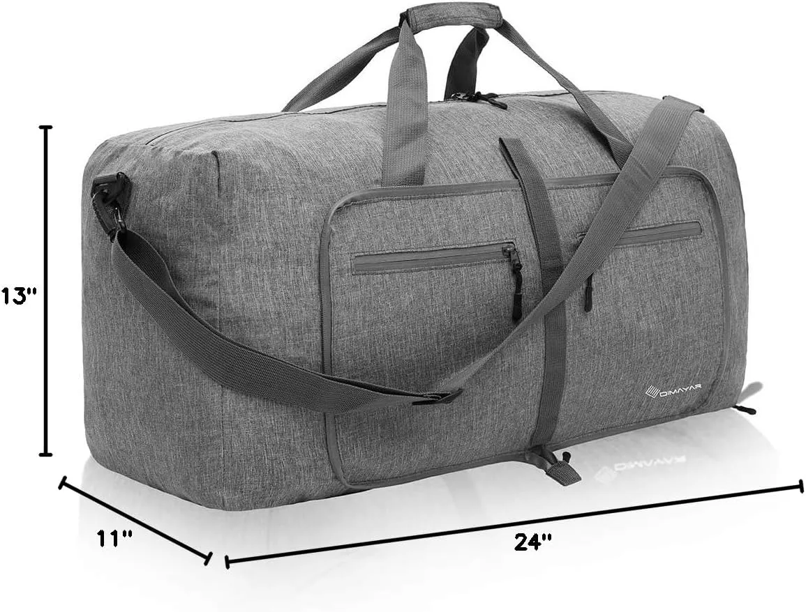 Dimayar 65L Travel Duffle Bag for Men Women - Foldable Duffel Bag with Shoes Compartment - Overnight Bags Waterproof & Tear Resistant(Gray)