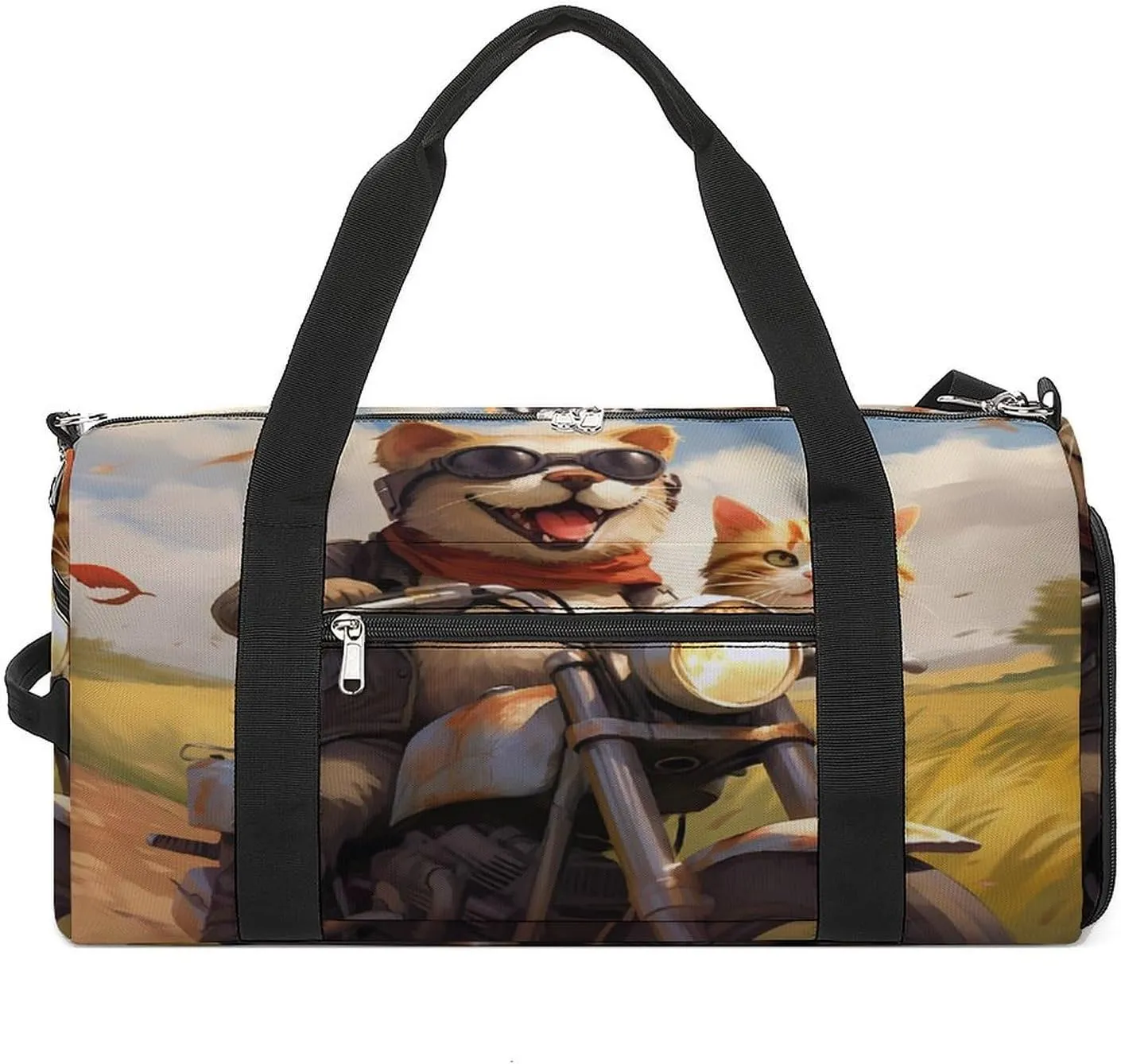 Dog And Cat Motorcycle Road Trip Gym Bag Travel Duffel Bag Sports Tote Bag Workout Bag Weekender Bag for Women Men