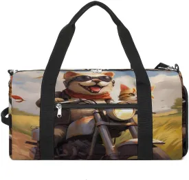 Dog And Cat Motorcycle Road Trip Gym Bag Travel Duffel Bag Sports Tote Bag Workout Bag Weekender Bag for Women Men