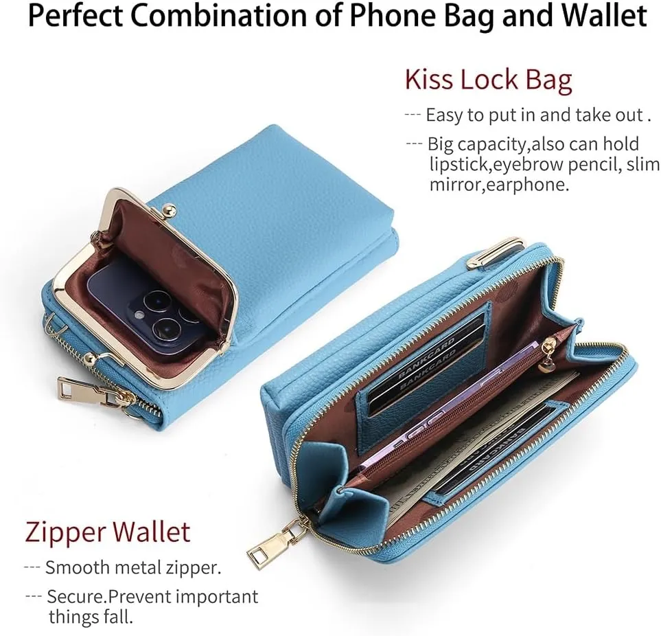 EASTNIGHTS Small Crossbody Phone Bag for Women Cell Phone Purse Wallet Kiss Lock Cute Shoulder Bag with Credit Card Slots