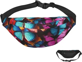 Fanny Pack Belt Bag for Women Men Waterproof Waist Pack Colorful Sugar Skull Waist Bag with Adjustable Strap, Colorful Butterflies2, One Size