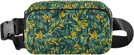 Fanny Pack Belt Bag for Women Palm Leaves Dark Green Background Pattern Fashion Crossbody Bag Waist Pack Sling Backpack with Adjustable Strap