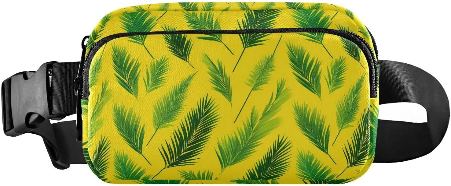 Fanny Pack Belt Bag for Women Palm Leaves Yellow Background Pattern Fashion Crossbody Bag Waist Pack Sling Backpack with Adjustable Strap