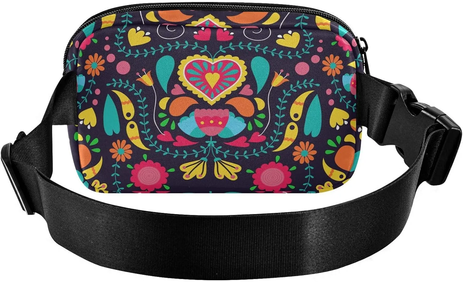 Fanny Pack for Men Women Crossbody Bag Belt Bag Nylon Waterproof Fashion Waist Packs Running Hiking Sports Bags Travel Side Bag Heart Retro Floral Black