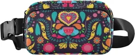 Fanny Pack for Men Women Crossbody Bag Belt Bag Nylon Waterproof Fashion Waist Packs Running Hiking Sports Bags Travel Side Bag Heart Retro Floral Black